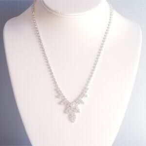 Rhinestone Cascading Formal Statement Necklace Bride Formal Wedding Dress